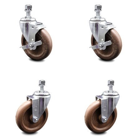 Service Caster 5 Inch High Temp Glass Filled Nylon 1/2 Inch Threaded Stem Caster Brakes SCC, 2PK SCC-TS20S514-GFNSHT-121315-2-TLB-2